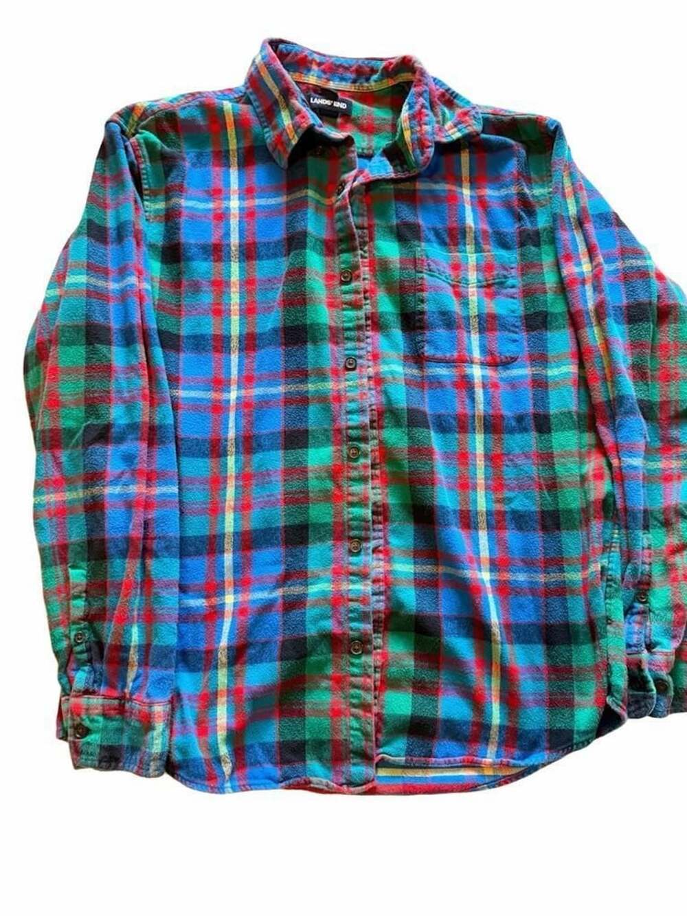 Lands' End Trad Fit Plaid Long Sleeve Button Down Flannel Shirt Men's Size L 16
